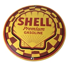 Vintage Shell Gasoline Sign - Gas Pump PorcelainPremium Motor Oil Sign