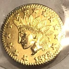1872 California Gold Indian Head Round 1/2 dollar Token/Coin: Wreath on back