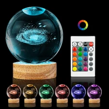 3D Galaxy Crystal Ball Night Light,3.15In K9 Universe Crystal Ball Lamp with 16 