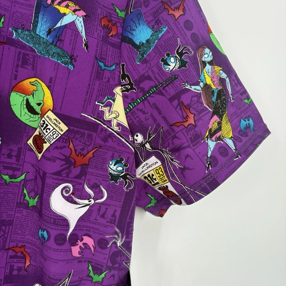 Disney The Nightmare Before Christmas Women Scrub Top Large Purple Novelty Print - Image 3 of 4