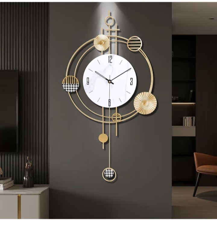 Modern Gold Wall Clock Luxury Metal Silent Quartz Home Decor Large 3D Design