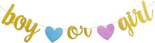 Boy or Girl Banner with Hearts for Boy or Girl Baby Shower Gender Reveal Party D