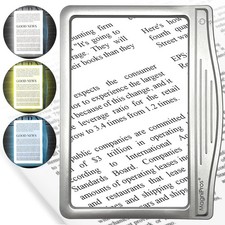 MAGNIPROS Patented 5X Large LED Page Magnifier for Reading Eye Silver