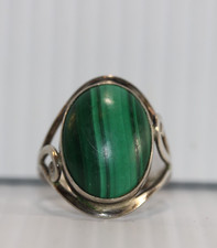 Vintage Sterling Silver Ring Malachite Cabochon Gemstone Size 8.25 Marked 925