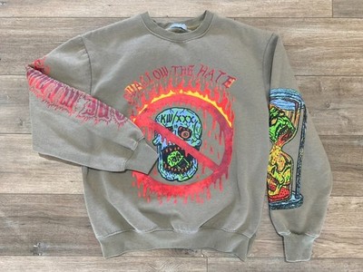 HBAT Swallow The Hate Graphic Sweatshirt Mens M Taupe Crewneck Pullover Skulls