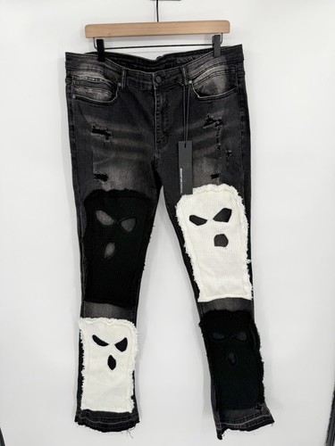 NUOVO Rockstar Original Jeans Uomo 36x36 Nero RSM 205 Impilato Svasato Maschere Sci