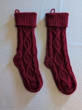 NEW Red Cable Knit Christmas Stockings Set 2 Chunky Knit Holiday Decor 18 Inch