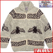 Made In Canada Kanata Men'S L Cowichan Sweater Gray Bird Thunderbird Wool Hand K