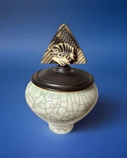 ‘95 Andrew MacCorkindale Signed Raku Ceramic Porcelain Vessel Art Pottery W/ Lid