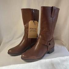 Women's Frye and Co Eveline Block Heel Motorcycle Boots Var Szs Brush Brown NIB