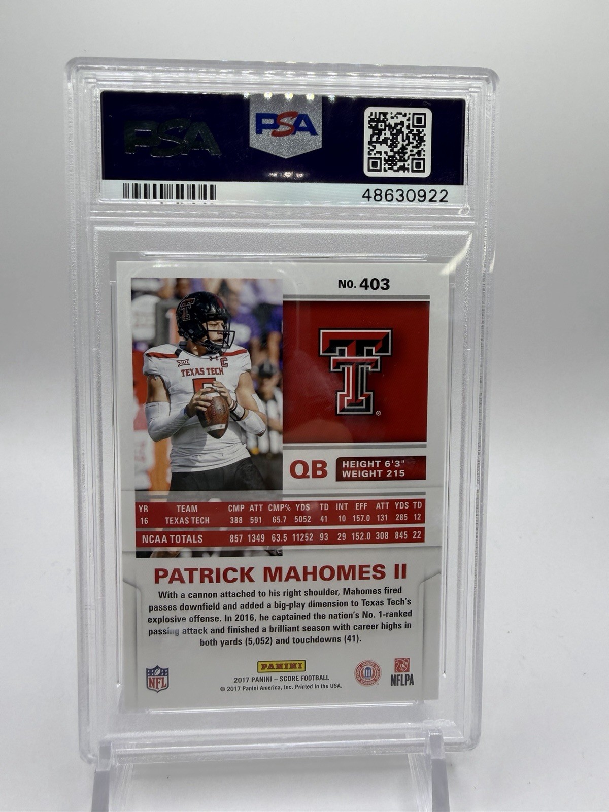 2017 Panini Score Patrick Mahomes II #403 RC PSA 10 Gem Mint Rookie KC HOF GOAT view 3