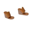 Vintage Barbie Mustard Yellow Vinyl Wedge Shoes w/ Brown Plastic Wedges