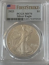 2023 $1 Silver American Eagle First Strike PCGS PR70DCAM - Blue Flag Label