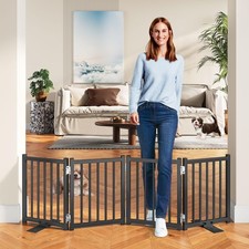 Short Dog Gate Indoor, 16" High Freestanding Small Dog Door Gates with Suppor...