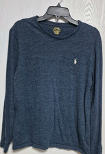 Polo Ralph Lauren Mens Blue Cotton Knit Pullover Crew Neck Sweater L Slim Fit