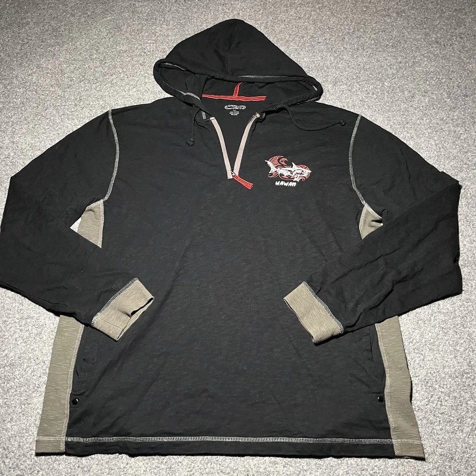 Сумасшедшие рубашки с капюшоном мужские XXL Tribal акула гавайский 1/4 молнии легкий черный - Изображение 2 из 4