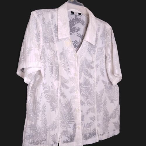 G. Lance blusa donna taglia 2X trasparente manica corta bottoni davanti bianca floreale - Foto 5 di 9