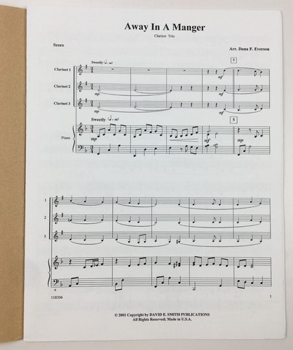 Away In A Manger Clarinet Trio Piano Sheet Music Level 2.5 By Dana F Everson - Picture 2 of 4