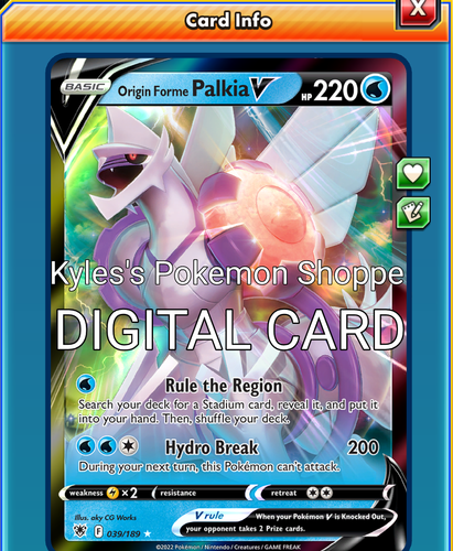 Origin Forme Palkia V Pokemon TCG Online PTCGO 039 189 DIGITAL CARD 