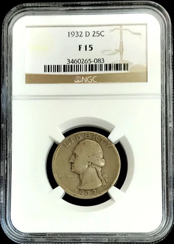 1932 D SILVER UNITED STATES 25C WASHINGTON QUARTER NGC FINE 15 KEY DATE