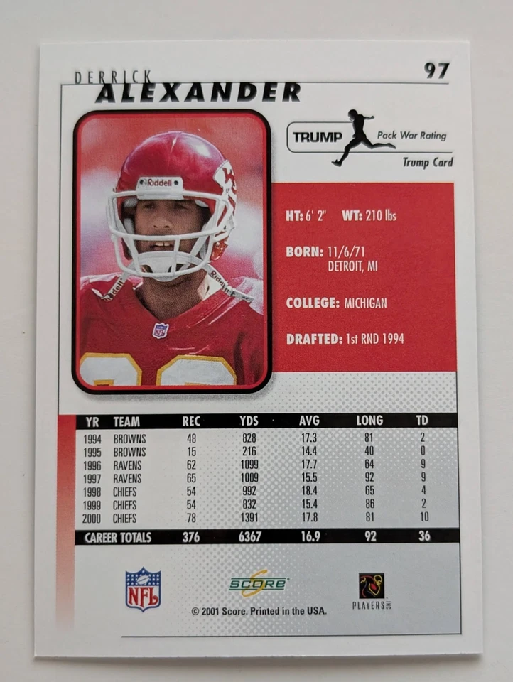 2001 Score - #97 Derrick Alexander - Kansas City Chiefs - Image 2 of 3