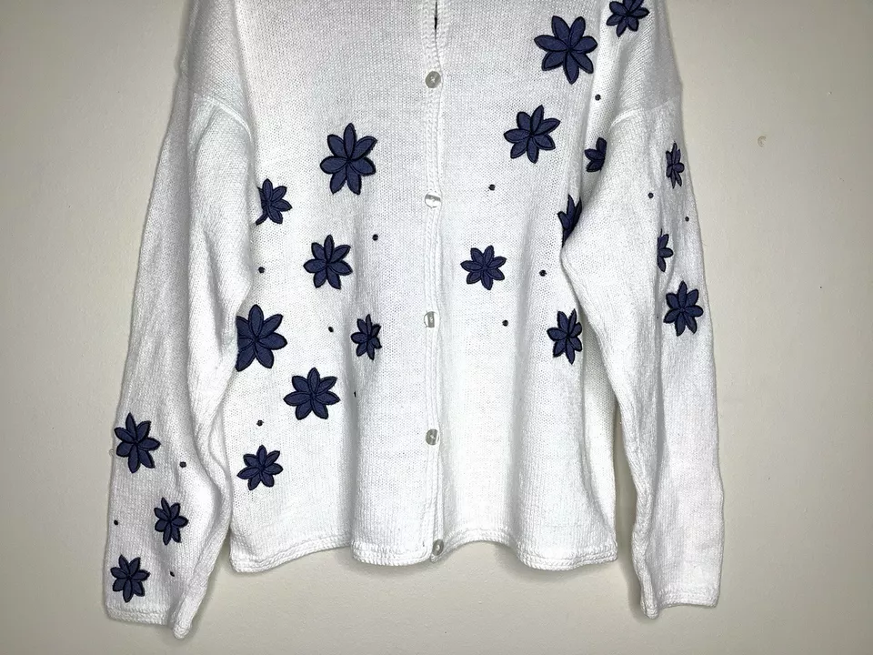 Cárdigan Suéter Vintage Bon Worth Floral Bordado Talla Mediana Talla Grande Foto 2 de 4