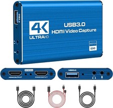 Video Capture Card, 4K HDMI Game Capture Card USB 3.0 Loop-Out Switch Konferenz