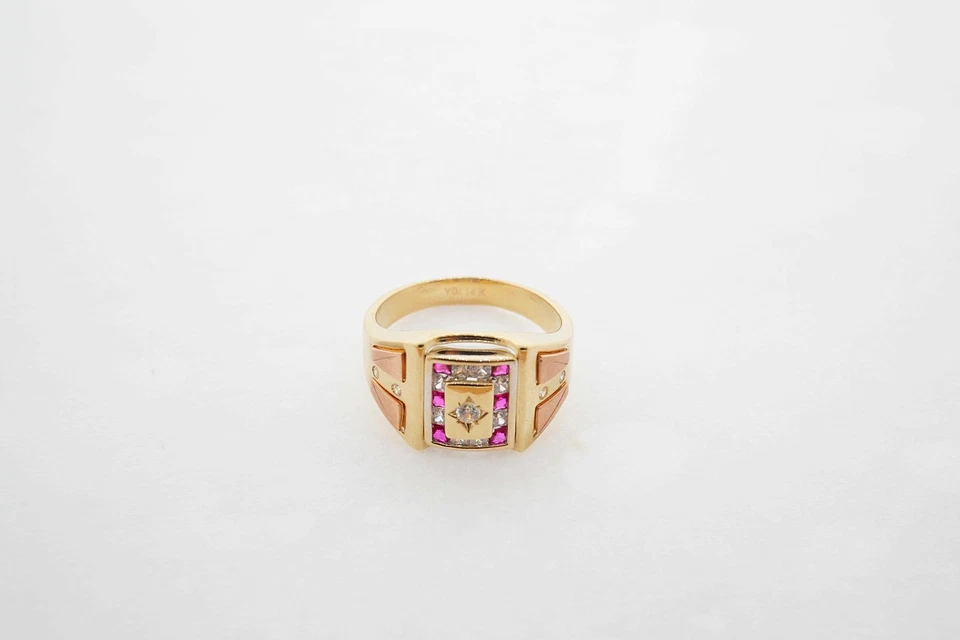  Anillo de oro multicolor de 14 k circonita cúbica rojo blanco para hombre joyería meñique 10 g 11  Foto 4 de 4