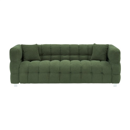 3 Seater Sofa Couch Teddy Upholstered Sofa Couch with 2 Pillows for Living Room - Picture 23 of 66