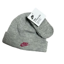 Nike Toddler Girls Size 12/24M Hat and Mittens 2 Piece Set - Grey Pink