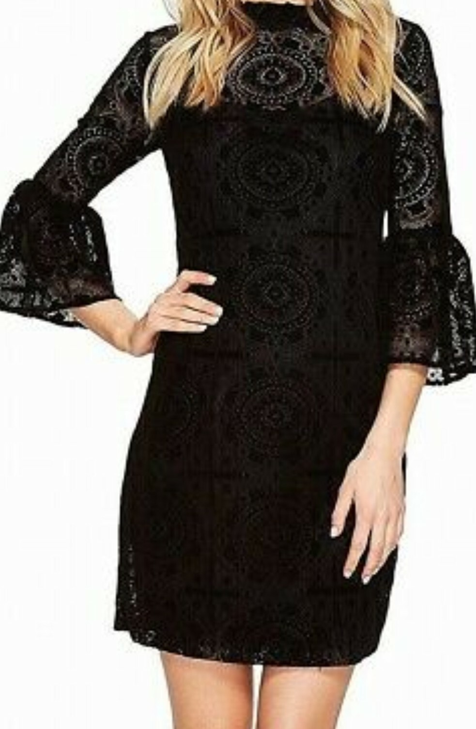 calvin klein lace bell sleeve sheath dress