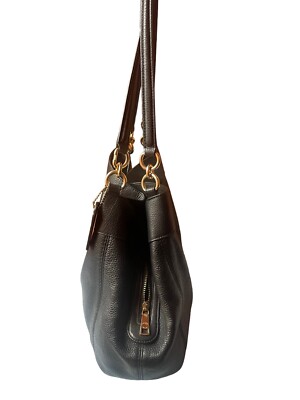 Coach F28997 Lexy Large Black / Gold Pebble Leather Shoulder Bag