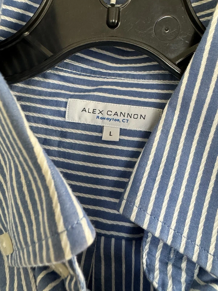 ALEX CANNON Mens L . Long Sleeve . Striped . Dress Shirt . Hidden collar buttons - Image 4 of 4