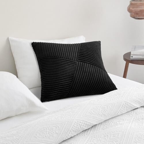 Set of 2 Decorative Yellow Throw Pillow Covers Soft Corduroy 12x12 Inch Black - Bild 7 von 7