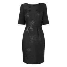 New L K Bennett Lichen Dress Black Satin Jacquard Size 10