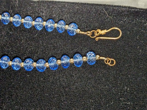 Vintage faceted blue glass bead necklace earrings gold tone spacer french clasp - Picture 13 of 15