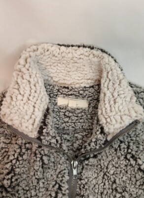 Thread + Supply  Women's L Full Zip Gray Soft Warm Teddy Sherpa 