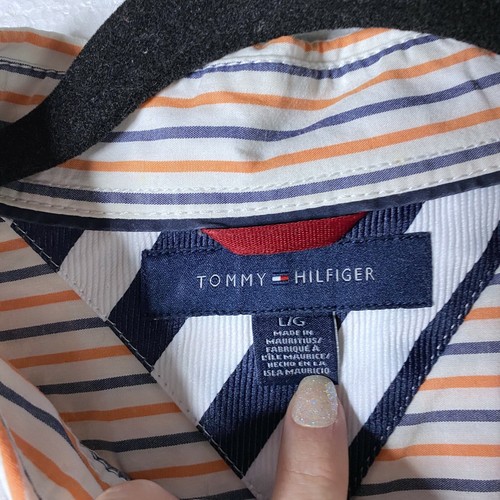Tommy Hilfiger Mens Large Vertical Striped Button Down Dress Shirt Long Sleeve - Picture 2 of 9