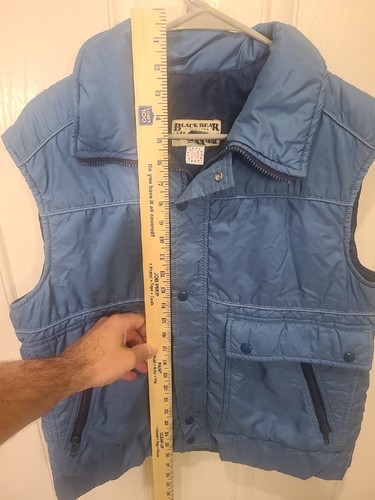 Vintage Puffer Vest Mens Large Ski Blue Cabincore Snaps Jacket Black Bear USA - Picture 7 of 8
