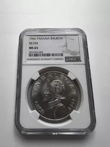1966 Panama Silver Balboa NGC MS 65 Conquistador Population 151