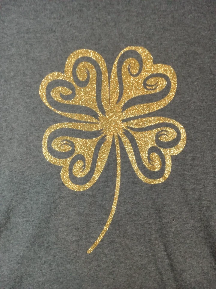 ORO IRLANDÉS Brillo 4 Hojas Trébol Camiseta 2XL Mujer Día de San Patricio 50-52 53 Foto 2 de 4