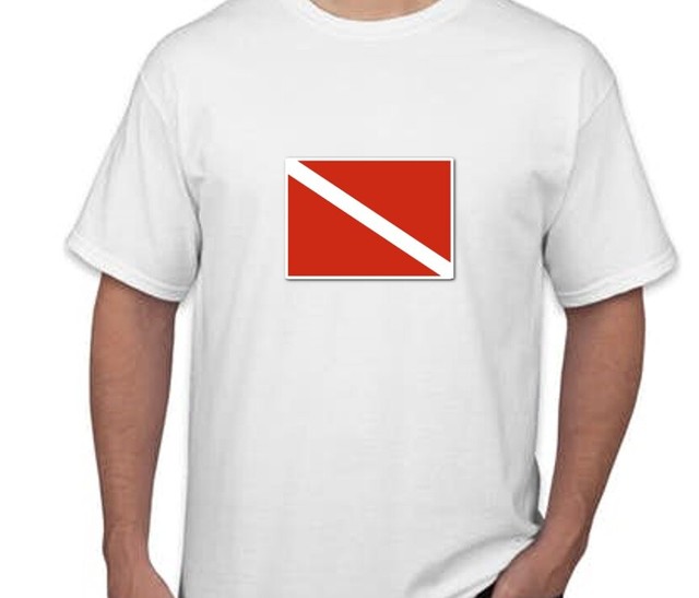 Dive Flag Tshirt Scuba Water Beach Ocean Island Diving Red White Tee