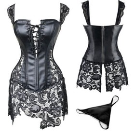 Women Sexy Faux Leather Corset Top Bustier Burlesque Costume Plus Size Lingerie