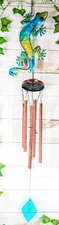 Green Camouflage Gecko Lizard Copper Metal Wind Chime 40"Long Resonant Outdoor