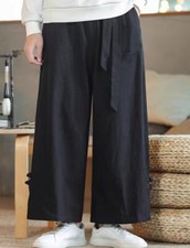 Men's spring and autumn cotton and linen retro casual loose straight trousers