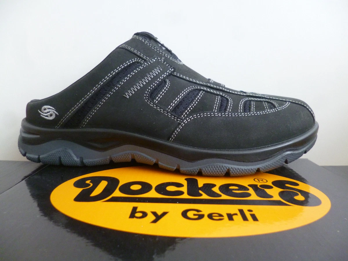 Dockers Herren Clogs Pantolette Pantoletten Schuhe Leder schwarz 52HU003