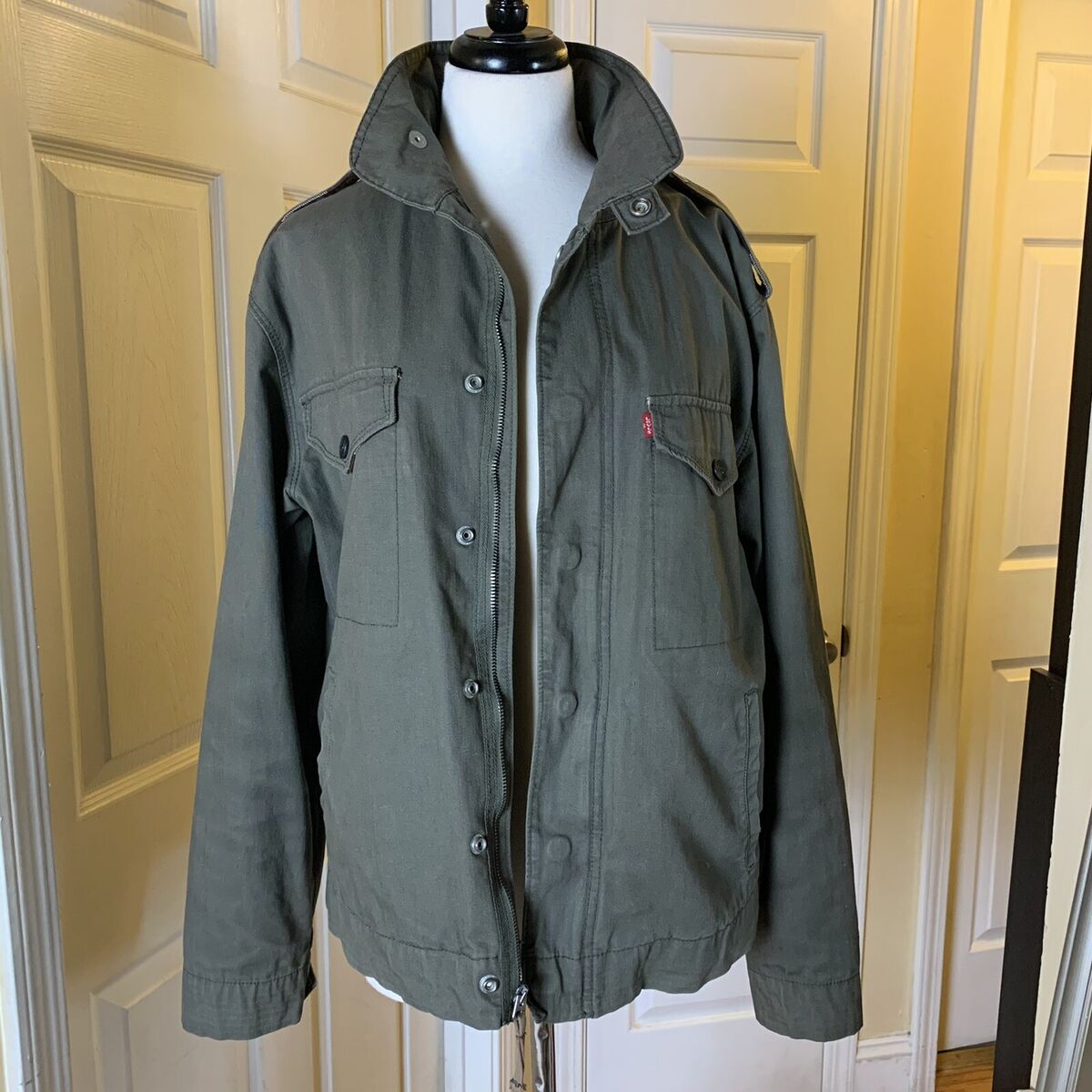 Levis Mens Washed Cotton Hooded Military Utility Jacket Medium Levis Mens Washed Cotton Hooded Military Utility Jacket Medium