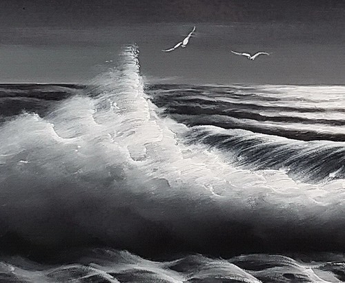 Ocean Wave - B/W #4DBS-2, 24x36, 100% Hand Painted Oil Painting on Canvas, - Picture 5 of 6
