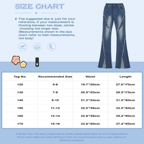 Girls Casual Skinny Bell-Bottom Denim Pants Kids High Waist Slit Flared Jeans - Picture 16 of 21