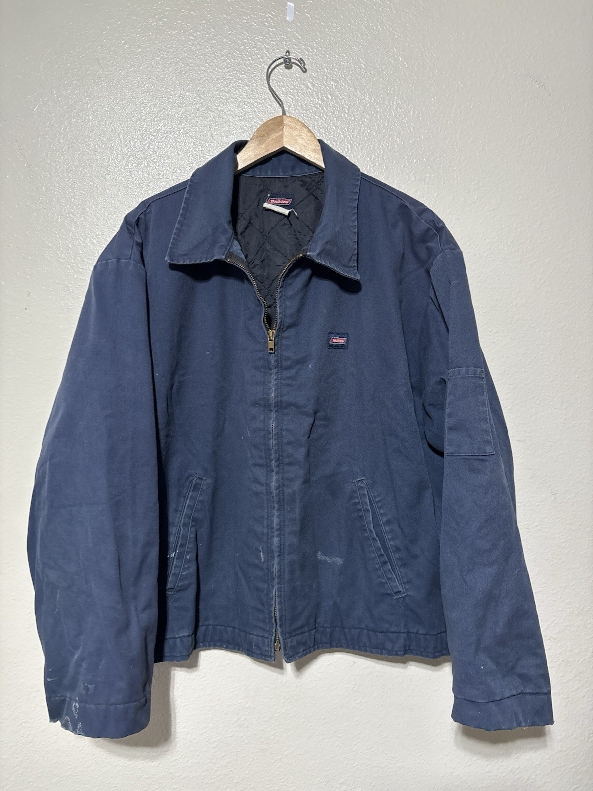 Dickies Mens XL Navy Blue Canvas Work Chore Jacket Zip Up Utility Workwear